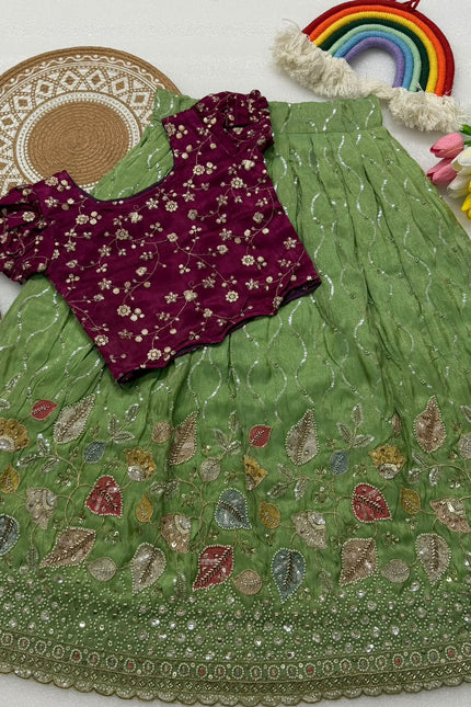 Soft Viscose tissue with beads work kids lehanga SS919