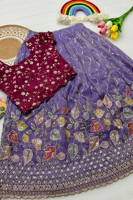 Soft Viscose tissue with beads work kids lehanga SS919