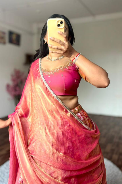 A gorgeous Peach Bandhej Half Saree SS934