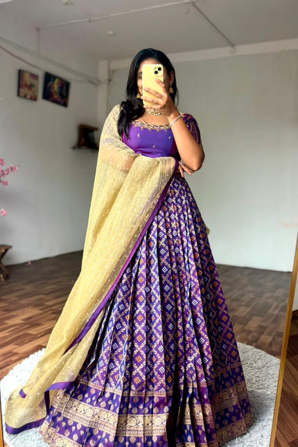 Timeless Golden & Purple Bandhej SS930