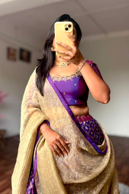 Timeless Golden & Purple Bandhej SS930