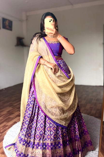 Timeless Golden & Purple Bandhej SS930