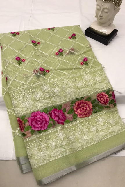 Kota Doriya Saree with beautiful lucknowi panel Design SS957