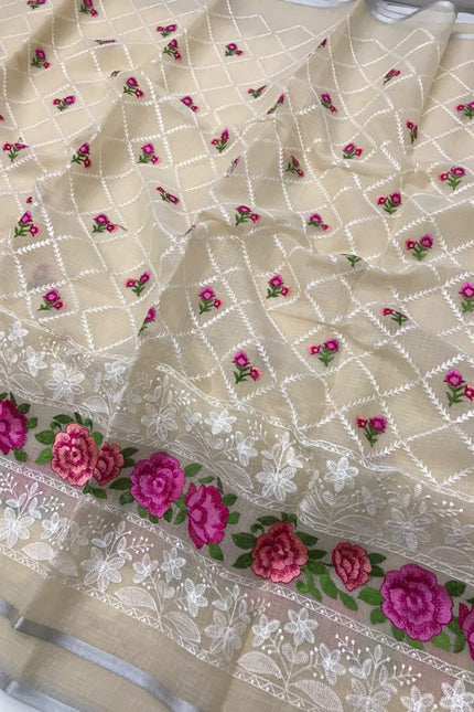 Kota Doriya Saree with beautiful lucknowi panel Design SS957