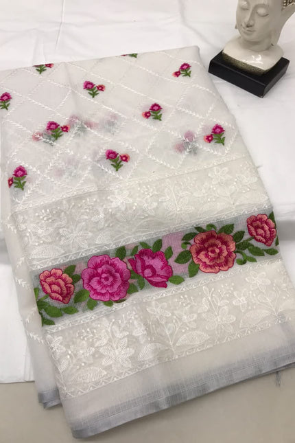 Kota Doriya Saree with beautiful lucknowi panel Design SS957