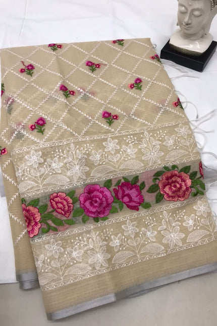 Kota Doriya Saree with beautiful lucknowi panel Design SS957