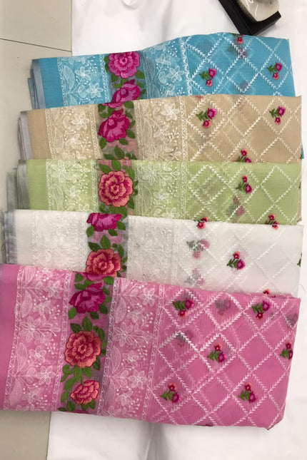 Kota Doriya Saree with beautiful lucknowi panel Design SS957