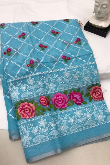 Kota Doriya Saree with beautiful lucknowi panel Design SS957