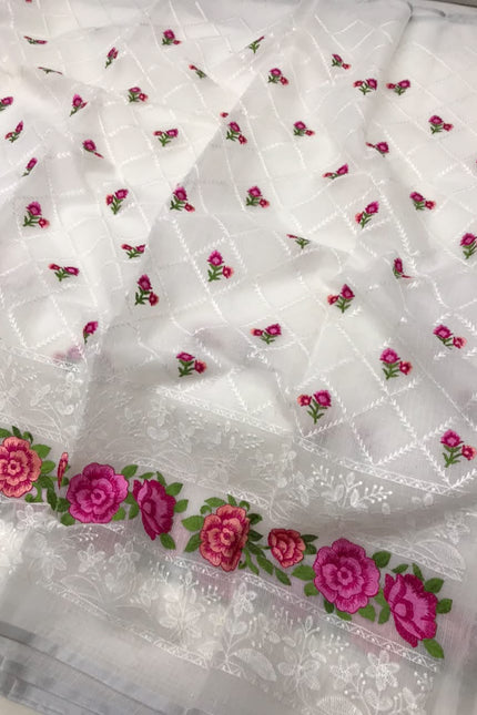 Kota Doriya Saree with beautiful lucknowi panel Design SS957