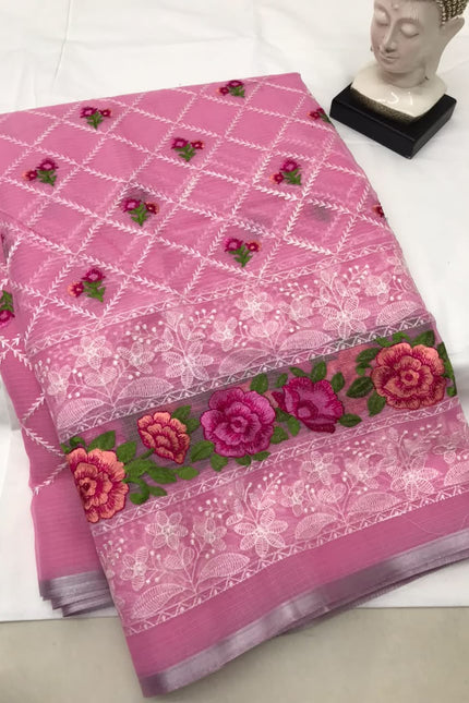 Kota Doriya Saree with beautiful lucknowi panel Design SS957