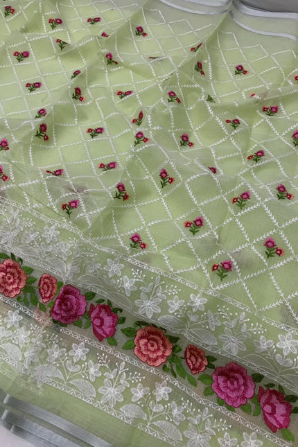 Kota Doriya Saree with beautiful lucknowi panel Design SS957