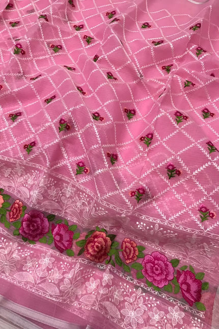 Kota Doriya Saree with beautiful lucknowi panel Design SS957