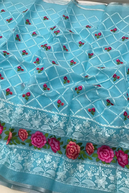 Kota Doriya Saree with beautiful lucknowi panel Design SS957