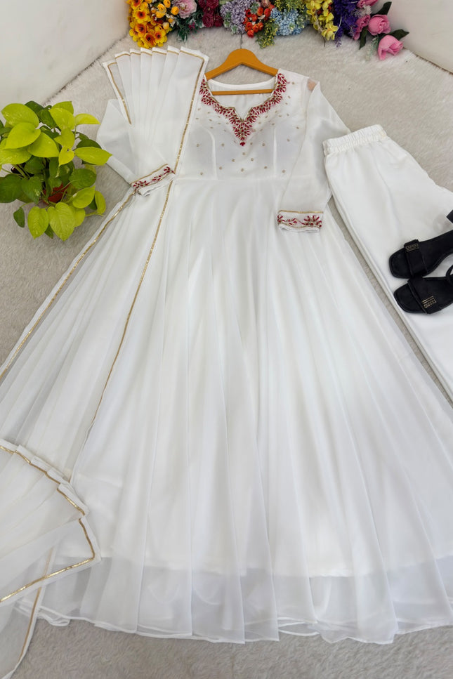 Festive & Party wear white anarkali set SS967