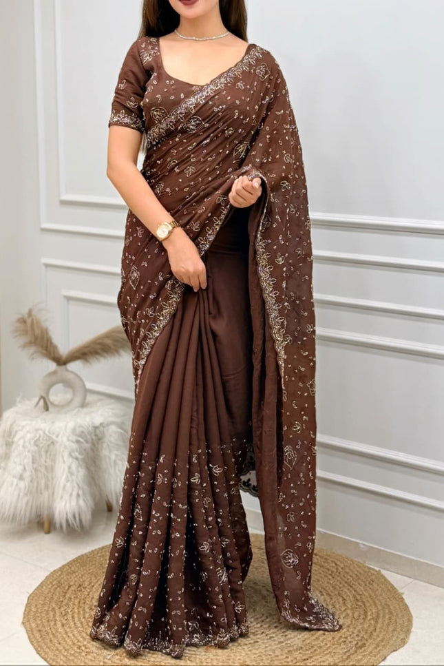 Grace meets in this ethereal brown saree  SS970