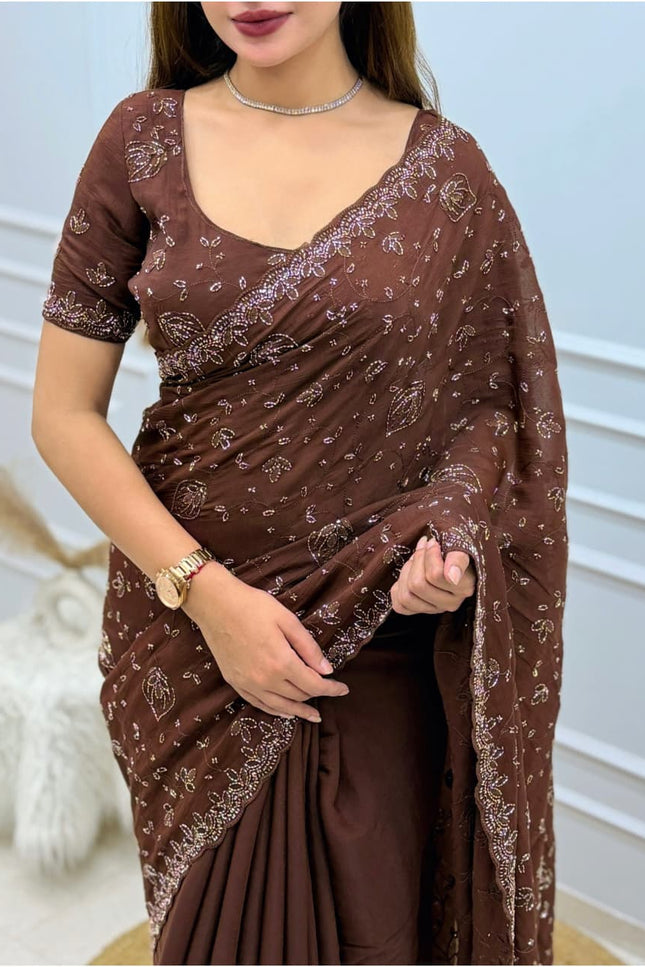 Grace meets in this ethereal brown saree  SS970