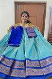 Blouse unstitched / skyblue & dark blue