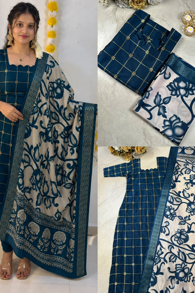Traditional Checked Kurti & Kalamkari Dupatta SS989