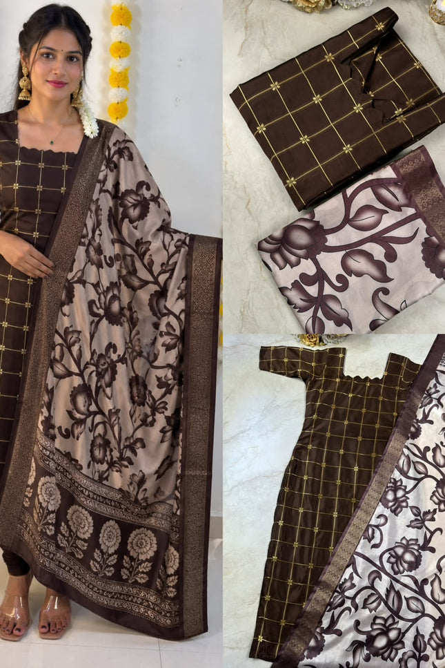 Traditional Checked Kurti & Kalamkari Dupatta SS989
