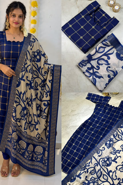 Traditional Checked Kurti & Kalamkari Dupatta SS989
