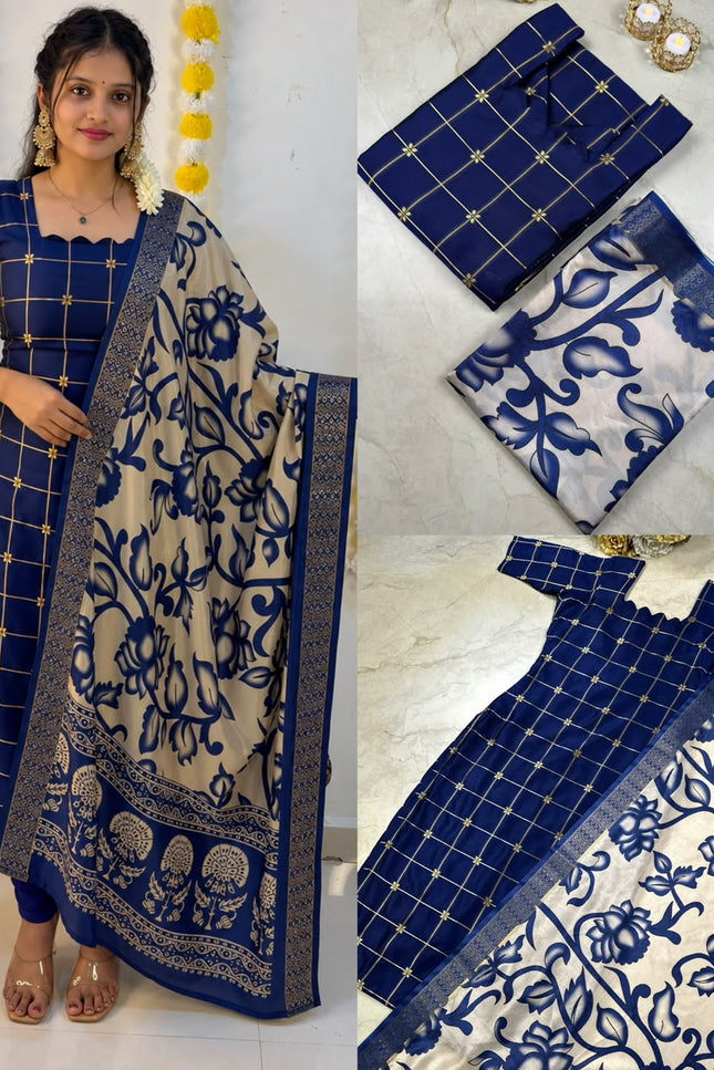 Traditional Checked Kurti & Kalamkari Dupatta SS989