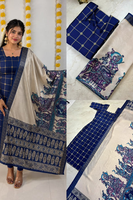 Traditional Checked Kurti & Kalamkari Dupatta SS989