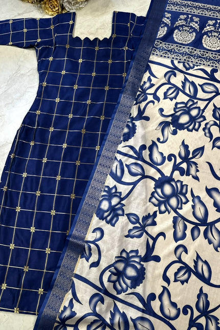 Traditional Checked Kurti & Kalamkari Dupatta SS989