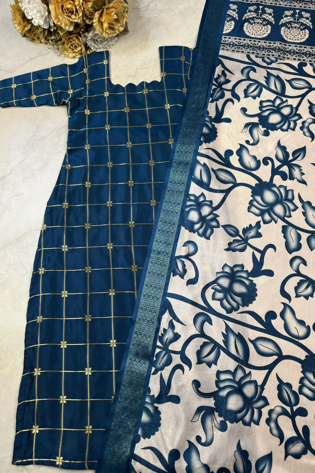 Traditional Checked Kurti & Kalamkari Dupatta SS989
