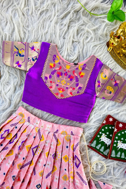 Beautiful Paithani weaving skirt & top set for girls SS1015