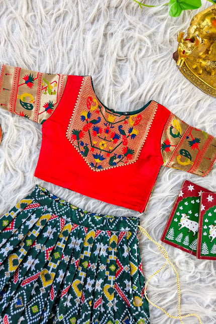 Beautiful Paithani weaving skirt & top set for girls SS1015