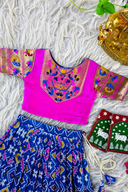 Beautiful Paithani weaving skirt & top set for girls SS1015