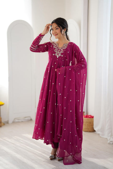 Faux Georgette With Embroidery Gown Set SS722