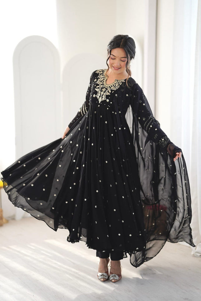 Faux Georgette With Embroidery Gown Set SS722