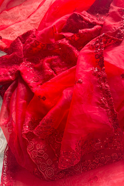 Pure Tissue Orgenza Cherry Red Saree SS748