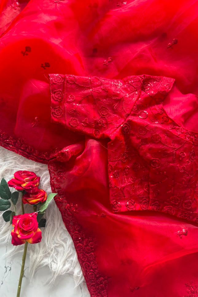 Pure Tissue Orgenza Cherry Red Saree SS748