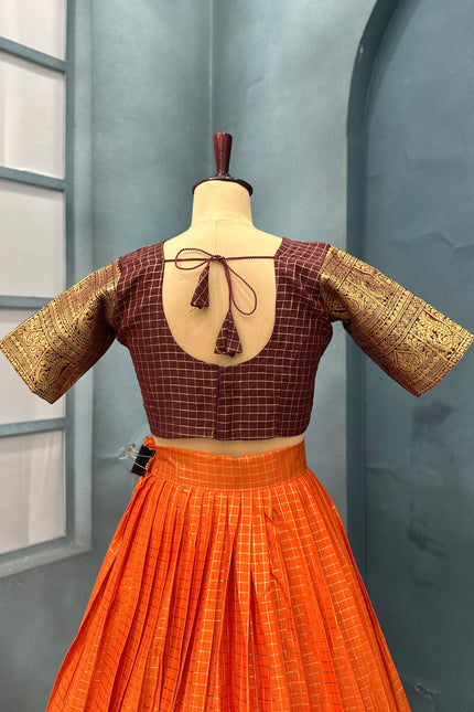 PURE KANCHI COTTON CHECKS  TRADITIONAL LEHANGA SS817
