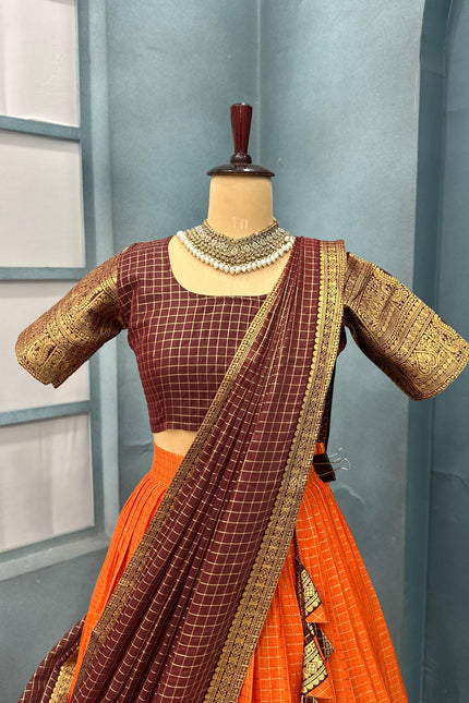 PURE KANCHI COTTON CHECKS  TRADITIONAL LEHANGA SS817