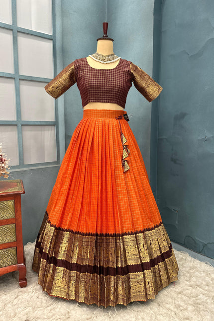 PURE KANCHI COTTON CHECKS  TRADITIONAL LEHANGA SS817