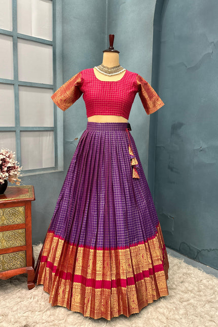 PURE KANCHI COTTON CHECKS  TRADITIONAL LEHANGA SS817