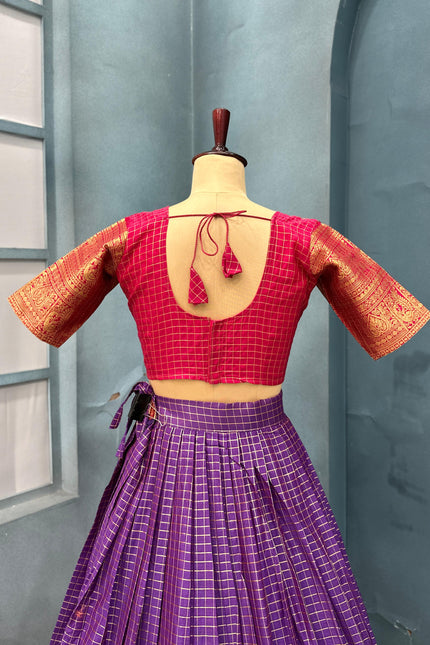 PURE KANCHI COTTON CHECKS  TRADITIONAL LEHANGA SS817