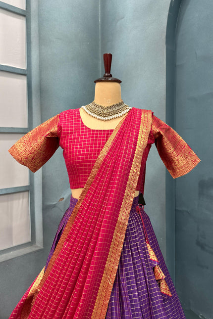 PURE KANCHI COTTON CHECKS  TRADITIONAL LEHANGA SS817