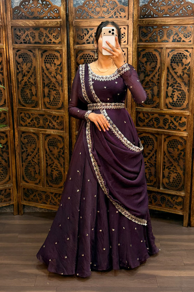 South Silk Gown with Dupatta & Belt SS836