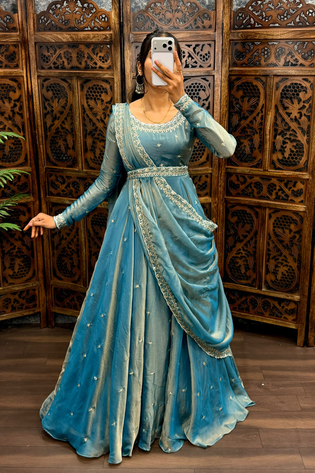 South Silk Gown with Dupatta & Belt SS836