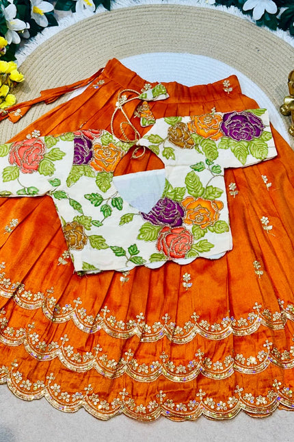TISSUE SILK  WITH NATURAL CREPE KIDS LEHANGA  SS844