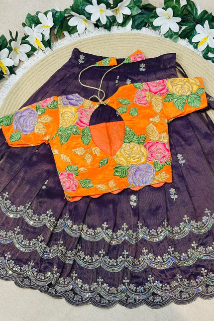 TISSUE SILK  WITH NATURAL CREPE KIDS LEHANGA  SS844