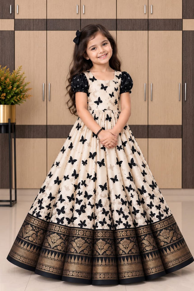 Kids Butterfly Printed Long Gown SS936